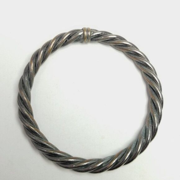 Vintage Rope Twist Spiral Bangle Bracelet Silver Tone Tarnished, Stacking Unisex - Picture 3 of 6